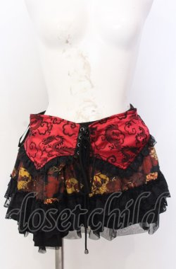 画像1: Qutie Frash / コルセット風和柄ミニスカート  ブラック×レッド系 O-25-08-08-039-QU-PA-IG-OS