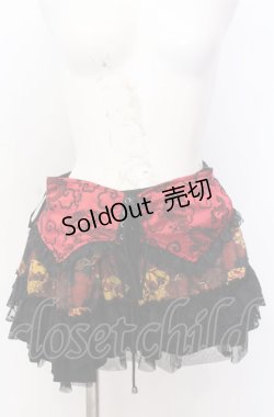画像1: Qutie Frash / コルセット風和柄ミニスカート  ブラック×レッド系 O-25-08-08-039-QU-PA-IG-OS