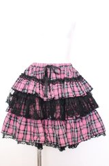 H jelly / チェック柄ボリュームスカート  ピンク×ブラック O-25-08-08-041-HN-SK-IG-OS