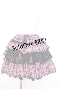 H jelly / チェック柄ボリュームスカート  ピンク×ブラック O-25-08-08-041-HN-SK-IG-OS