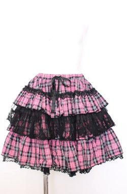 画像1: H jelly / チェック柄ボリュームスカート  ピンク×ブラック O-25-08-08-041-HN-SK-IG-OS