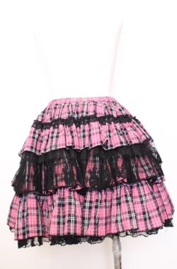 画像3: H jelly / チェック柄ボリュームスカート  ピンク×ブラック O-25-08-08-041-HN-SK-IG-OS