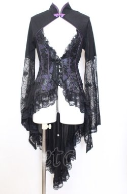 画像1: Qutie Frash / レーススリーブレイヤード風トップス  ブラック×パープル O-25-08-08-044-QU-TO-IG-OS