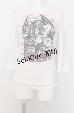 画像1: BATSU / ガールプリントサイドレースアップTシャツ  ホワイト O-25-08-08-046-PU-TS-IG-OS