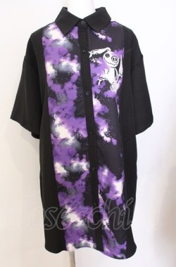 画像1: NieR Clothing / 半袖シャツ  ブラック×パープル O-25-08-08-050-PU-BL-IG-OS