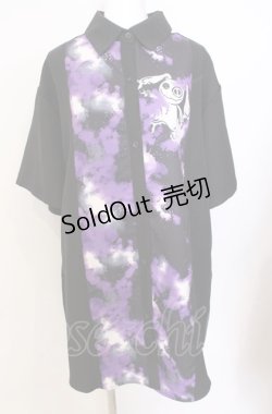 画像1: NieR Clothing / 半袖シャツ  ブラック×パープル O-25-08-08-050-PU-BL-IG-OS
