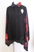 NieR Clothing / 着物風袖シャツ  ブラック×レッド O-25-08-08-051-PU-BL-IG-OS