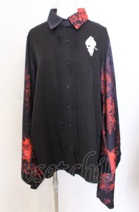 NieR Clothing / 着物風袖シャツ  ブラック×レッド O-25-08-08-051-PU-BL-IG-OS