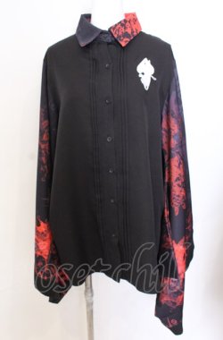 画像1: NieR Clothing / 着物風袖シャツ  ブラック×レッド O-25-08-08-051-PU-BL-IG-OS