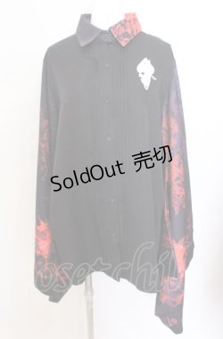 画像1: NieR Clothing / 着物風袖シャツ  ブラック×レッド O-25-08-08-051-PU-BL-IG-OS