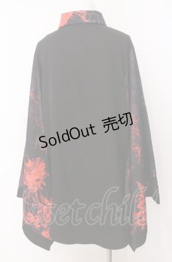 画像4: NieR Clothing / 着物風袖シャツ  ブラック×レッド O-25-08-08-051-PU-BL-IG-OS