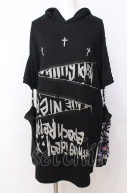 画像1: NieR Clothing / 取り外し可能アームカバー付きHOODIE フーディ  ブラック×マルチ O-25-08-08-052-PU-TO-IG-OS