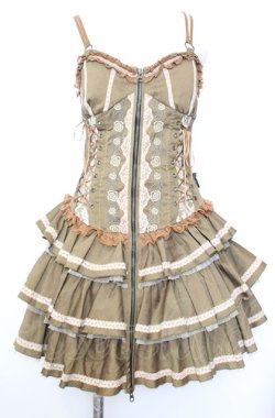 画像1: Ozz Croce / 薔薇刺繍サイド編み上げビスチェワンピース  カーキイエロー O-25-08-08-015-OO-OP-OW-OS