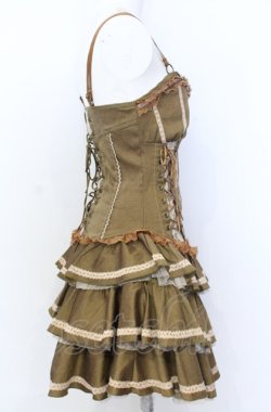 画像4: Ozz Croce / 薔薇刺繍サイド編み上げビスチェワンピース  カーキイエロー O-25-08-08-015-OO-OP-OW-OS