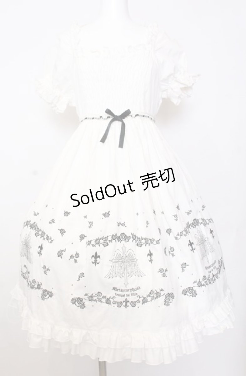 画像1: metamorphose / 羽根十字架柄刺繍入り半袖ワンピースセット【ワンピース単品】  シロ O-25-08-08-016-ME-OP-IG-OS (1)