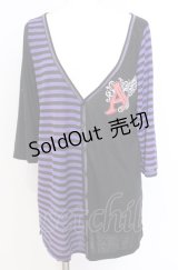 ALGONQUINS / ボーダー切り替えカットカーディガン  ブラック×パープル O-25-08-08-022-AL-TO-IG-OS