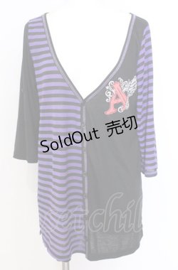 画像1: ALGONQUINS / ボーダー切り替えカットカーディガン  ブラック×パープル O-25-08-08-022-AL-TO-IG-OS