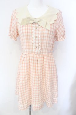 画像1: axes femme POETIQUE / スカラップ襟半袖ワンピ  ピンク系 O-25-08-09-033-AX-OP-IG-OS