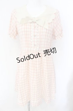 画像1: axes femme POETIQUE / スカラップ襟半袖ワンピ  ピンク系 O-25-08-09-033-AX-OP-IG-OS