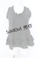 KANEKO ISAO / タック段々ドットノースリーブブラウス  クロ×シロ O-25-08-09-040-EL-BL-IG-OS
