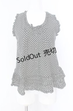 画像1: KANEKO ISAO / タック段々ドットノースリーブブラウス  クロ×シロ O-25-08-09-040-EL-BL-IG-OS