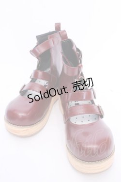 画像1: MODO（海外ロリィタ） / 木目調 厚底ストラップシューズ 38 ワイン O-25-08-09-1054-LO-SH-IG-ZT087