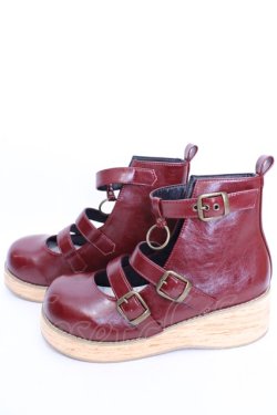 画像4: MODO（海外ロリィタ） / 木目調 厚底ストラップシューズ 38 ワイン O-25-08-09-1054-LO-SH-IG-ZT087