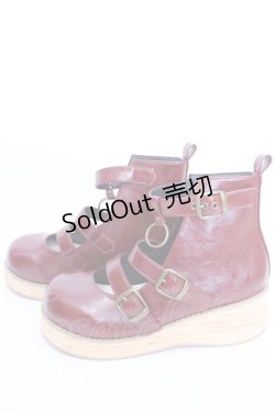 画像4: MODO（海外ロリィタ） / 木目調 厚底ストラップシューズ 38 ワイン O-25-08-09-1054-LO-SH-IG-ZT087