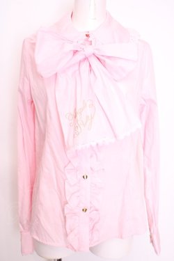 画像1: Angelic Pretty / ロゴ刺繍ボウタイブラウス  ピンク O-25-08-09-1007-AP-BL-IG-OS