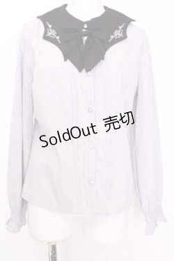 画像1: axes femme POETIQUE / リボン付きコウモリカラーブラウス M グレー×クロ O-25-08-09-1013-AX-BL-IG-OS