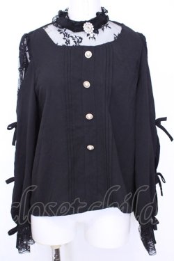 画像1: Rojita / チョーカー風ネック袖リボンブラウス  クロ O-25-08-09-1015-LO-BL-IG-OS