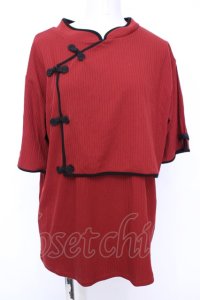 axes femme / マオカラーチャイナ風トップス  アカ×クロ O-25-08-09-1016-AX-TO-IG-OS
