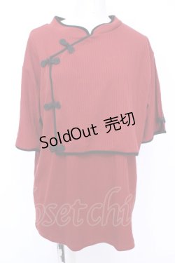 画像1: axes femme / マオカラーチャイナ風トップス  アカ×クロ O-25-08-09-1016-AX-TO-IG-OS