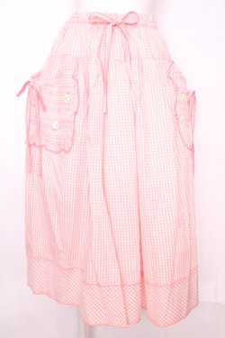 画像1: PINK HOUSE / スモッキング刺繍使いギンガムチェックスカート  ピンク O-25-08-09-1022-LO-SK-IG-OS