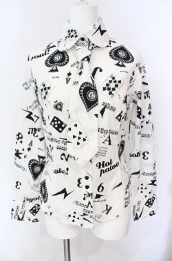 画像1: BATSU / 総柄プリントタイ付きブラウス  ホワイト×ブラック O-25-08-09-007-PU-BL-IG-OS