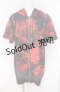 NieR Clothing / 2WAY ZIP半袖パーカー  レッド彼岸花 O-25-08-09-008-PU-TO-IG-OS