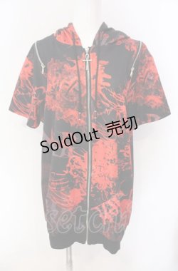 画像1: NieR Clothing / 2WAY ZIP半袖パーカー  レッド彼岸花 O-25-08-09-008-PU-TO-IG-OS