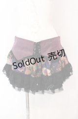 Qutie Frash / コルセット風和柄ミニスカート  ブラック×パープル×オレンジ O-25-08-09-012-QU-PA-IG-OS