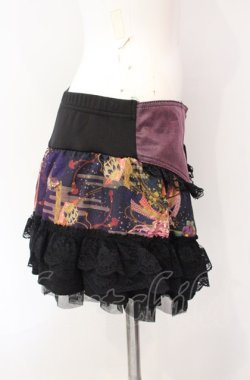 画像3: Qutie Frash / コルセット風和柄ミニスカート  ブラック×パープル×オレンジ O-25-08-09-012-QU-PA-IG-OS