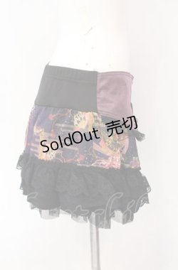 画像3: Qutie Frash / コルセット風和柄ミニスカート  ブラック×パープル×オレンジ O-25-08-09-012-QU-PA-IG-OS