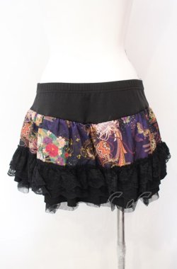 画像4: Qutie Frash / コルセット風和柄ミニスカート  ブラック×パープル×オレンジ O-25-08-09-012-QU-PA-IG-OS