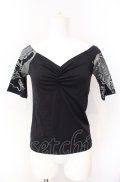 Qutie Frash / プリントスリーブTシャツ【旧タグ】  ブラック×シルバー O-25-08-09-018-QU-TO-IG-OS