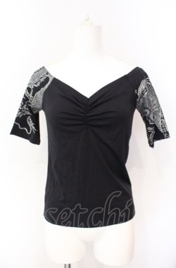 画像1: Qutie Frash / プリントスリーブTシャツ【旧タグ】  ブラック×シルバー O-25-08-09-018-QU-TO-IG-OS