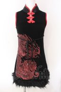 Qutie Frash / 裾ファーチャイナボタンチュニック【旧タグ】  ブラック×レッド O-25-08-09-019-QU-TO-IG-OS