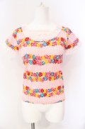MILK / フラワーラインギンガムTシャツ  ピンク O-25-08-09-026-ML-TO-OW-OS