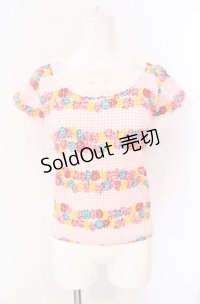 MILK / フラワーラインギンガムTシャツ  ピンク O-25-08-09-026-ML-TO-OW-OS