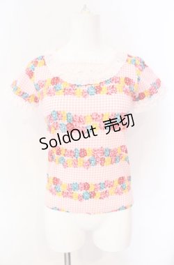 画像1: MILK / フラワーラインギンガムTシャツ  ピンク O-25-08-09-026-ML-TO-OW-OS
