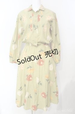 画像1: KETTY / 菊柄ワンピース M グリーン O-25-08-10-057-EL-OP-OW-ZI