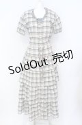 KANEKO ISAO / はしごレース使いチェックティアードワンピース  グリーン O-25-08-10-060-EL-OP-OW-ZT010