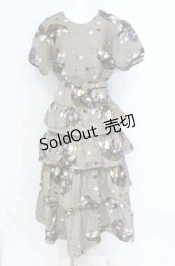 画像1: KANEKO ISAO / 紫陽花バスケット柄ワンピース  グレー系 O-25-08-10-063-EL-OP-OW-OS